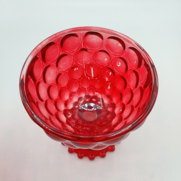 Ruby Red Bubble Glasses Hobnail Boopie Footed Goblet Cranberry Vintage Lot of 2 - Picture 2 of 11